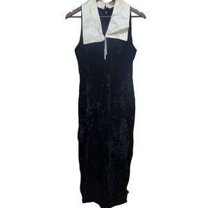 LADIES‎ GARMENT UNION vintage Velvet Black Dress Long Collared As-is